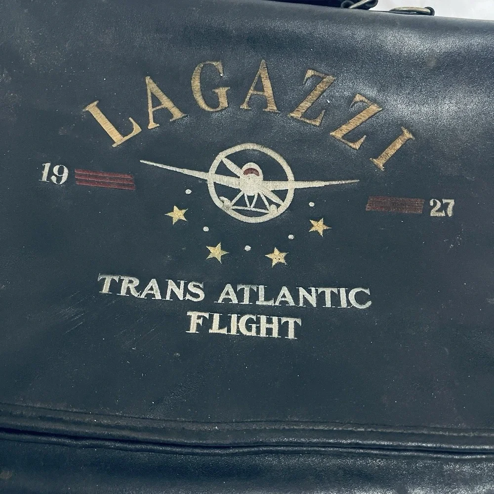 Vintage READ Lagazzi Trans Atlantic‎ Flight Messenger Bag Black Embroidered Dad
